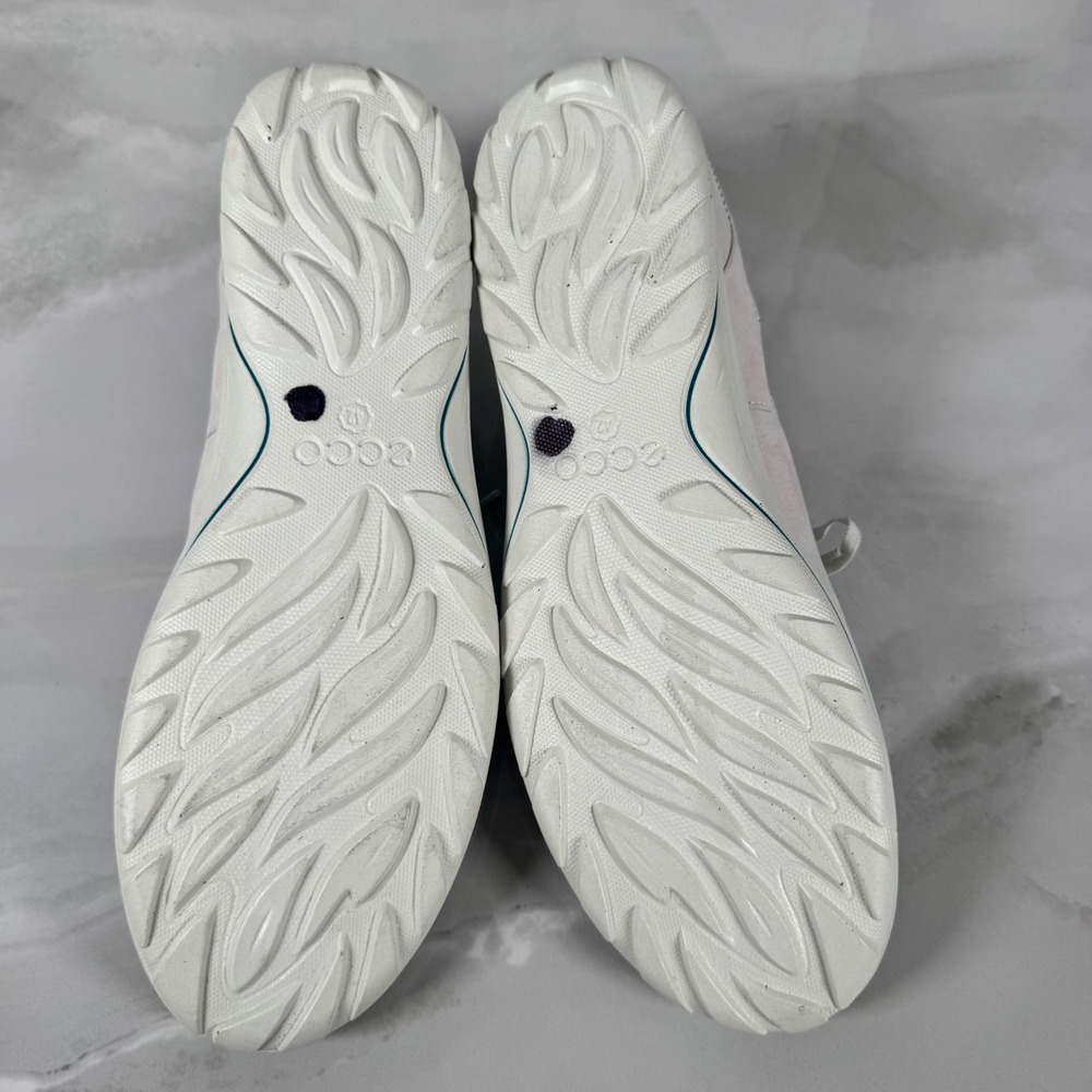 Ecco Leather Sneakers Off-White Teal Lace Up Comfort Casual EU 42 US 11/11.5 - Picture 10 of 12